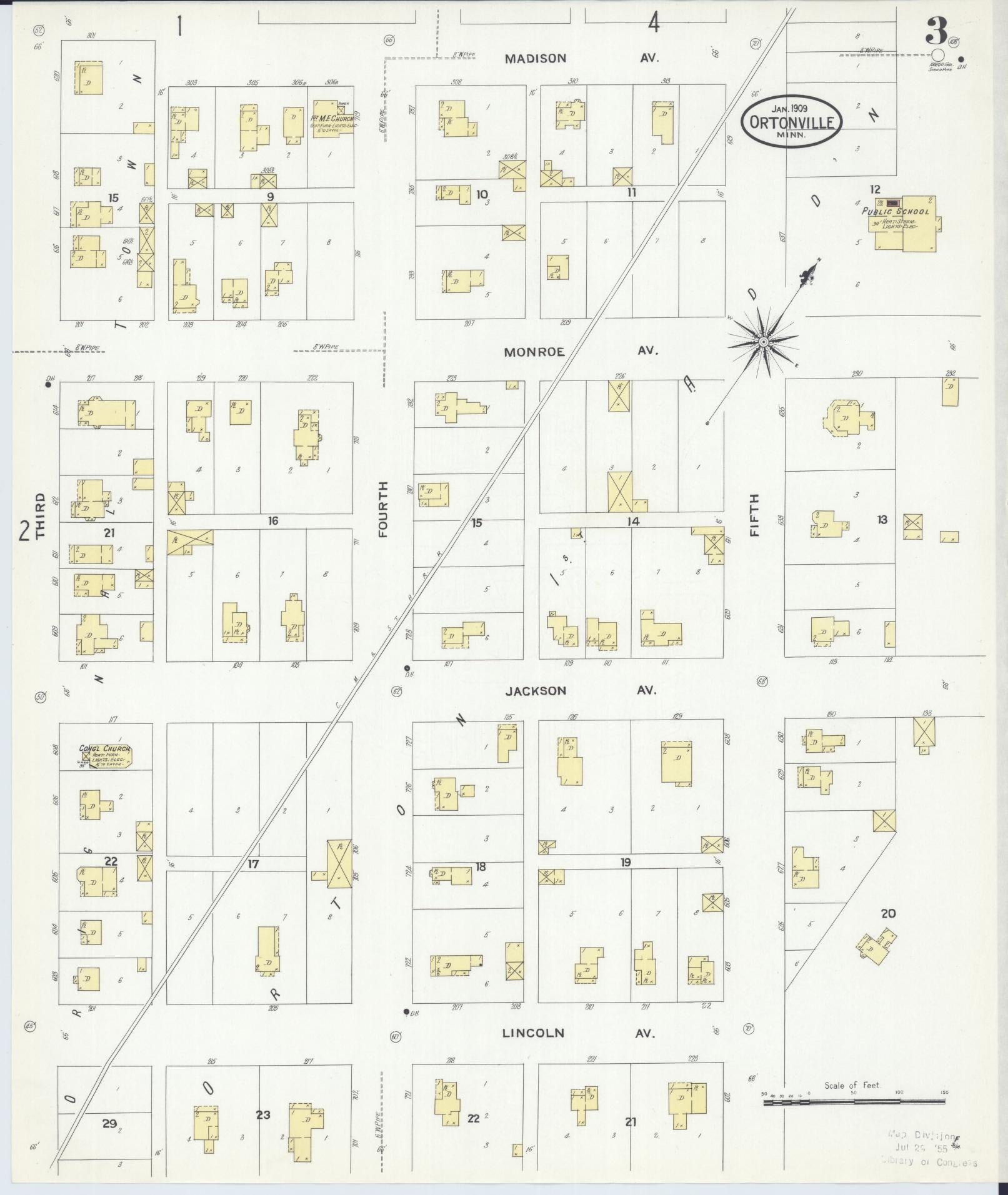 Sanborn Fire Insurance Map from Ortonville, Big Stone County, Minnesota (1909), Sheet #0003 - Complete Map Set gallery image, historic Sanborn map, vintage wall art, Minnesota Minnesota