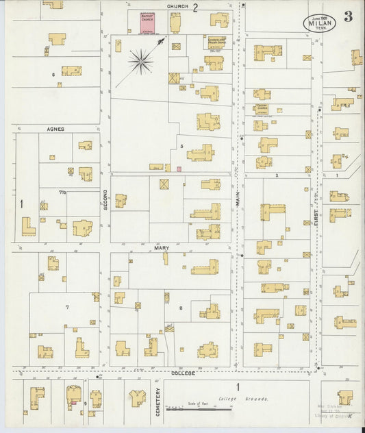 Sanborn Fire Insurance Map from Milan, Gibson County, Tennessee (1905), Sheet #0003 - Historic Sanborn Fire Insurance Map Print, vintage old map wall art, antique decor, genealogy gift, Tennessee Tennessee map