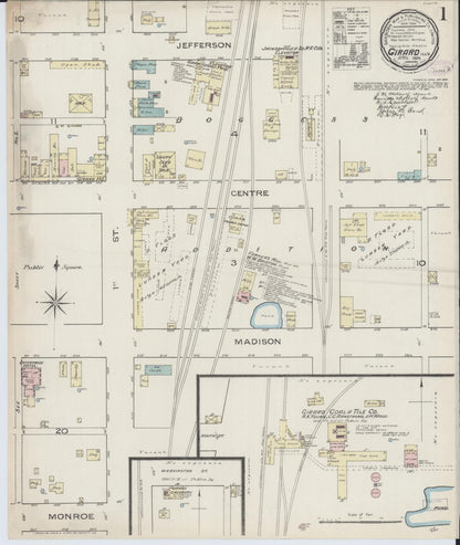 Sanborn Fire Insurance Map from Girard, Macoupin County, Illinois (1886), Sheet #0001 - Historic Sanborn Fire Insurance Map Print, vintage old map wall art, antique decor, genealogy gift, Illinois Illinois map