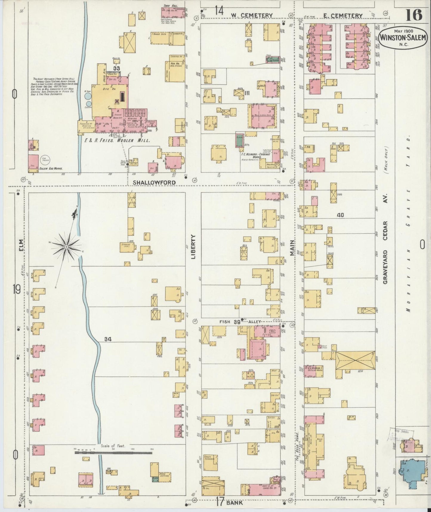 Sanborn Fire Insurance Map from Winston-Salem, Forsyth County, North Carolina (1900), Sheet #0016 - Complete Map Set gallery image, historic Sanborn map, vintage wall art, North Carolina North Carolina