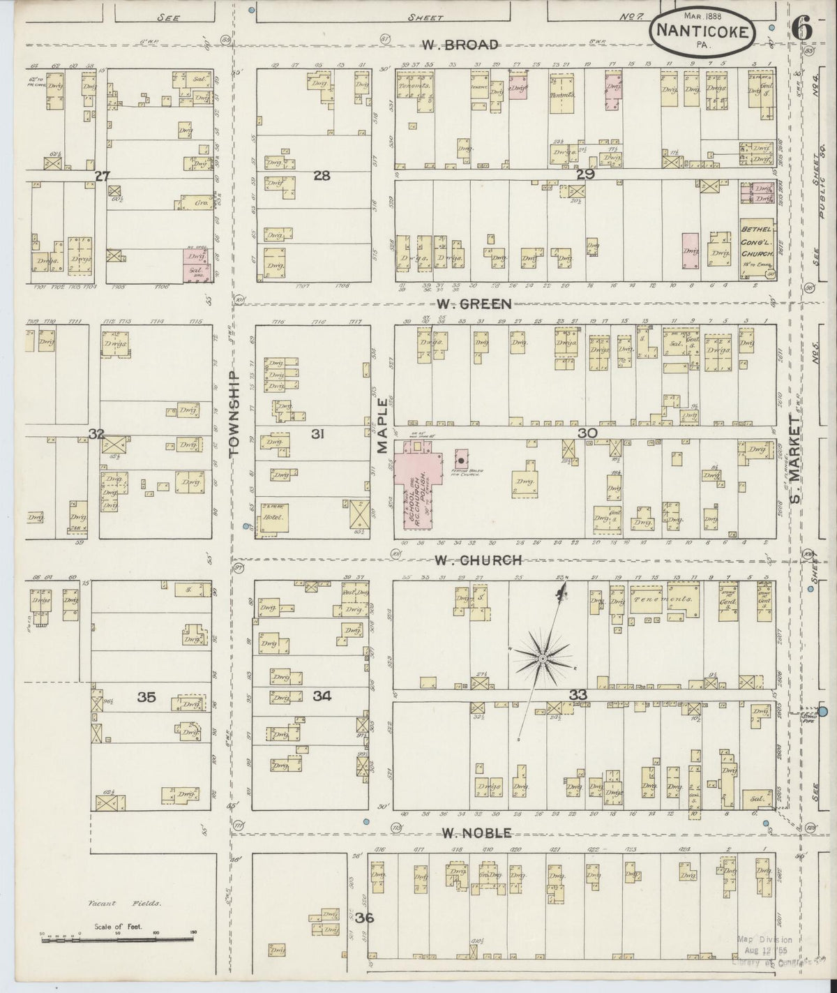 Sanborn Fire Insurance Map from Nanticoke, Luzerne County, Pennsylvania (1888), Sheet #0006 - Complete Map Set gallery image, historic Sanborn map, vintage wall art, Pennsylvania Pennsylvania