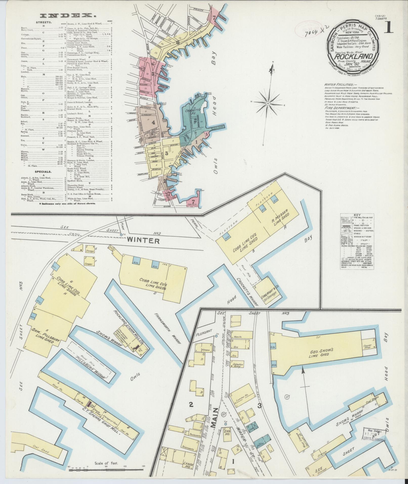 Sanborn Fire Insurance Map from Rockland, Knox County, Maine. (1892) – Historic Sanborn Fire Insurance Map Print