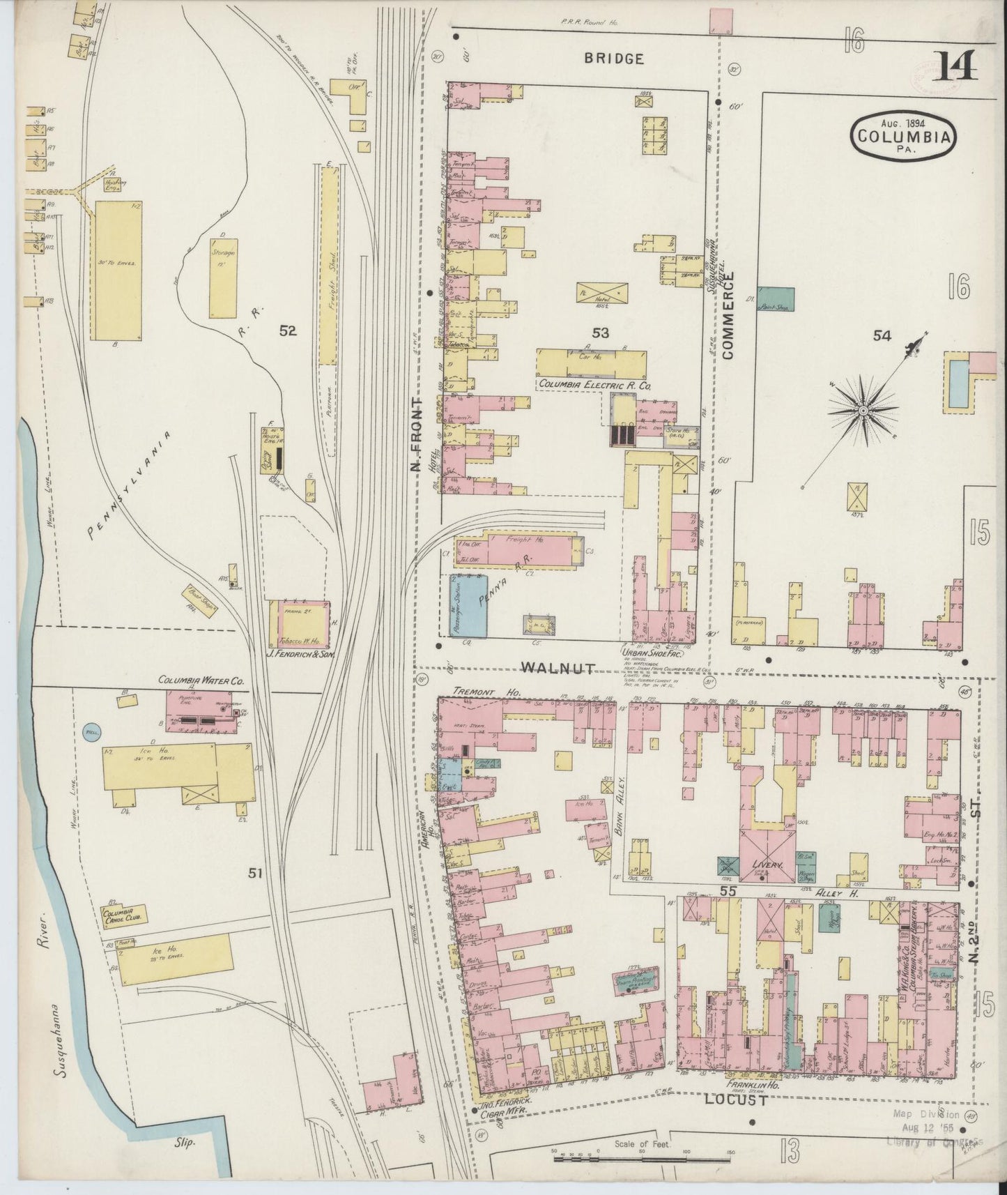 Sanborn Fire Insurance Map from Columbia, Lancaster County, Pennsylvania (1894), Sheet #0014 - Historic Sanborn Fire Insurance Map Print, vintage old map wall art, antique decor, genealogy gift, Pennsylvania Pennsylvania map