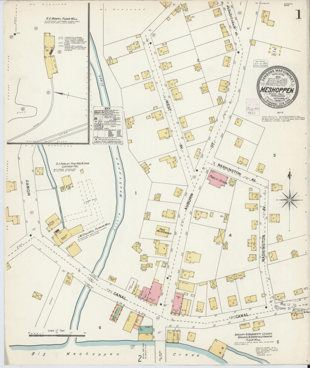 Sanborn Fire Insurance Map from Meshoppen, Wyoming County, Pennsylvania (1903), Sheet #0001 - Complete Map Set gallery image, historic Sanborn map, vintage wall art, Pennsylvania Pennsylvania