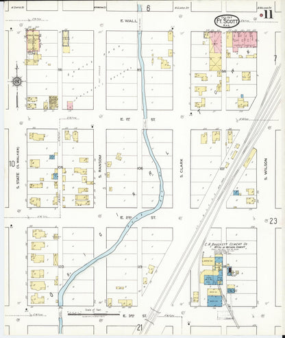 Sanborn Fire Insurance Map from Fort Scott, Bourbon County, Kansas (1917), Sheet #0011 - Complete Map Set gallery image, historic Sanborn map, vintage wall art, Kansas Kansas