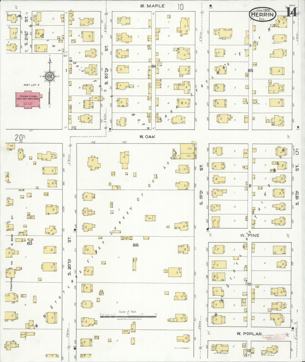 Sanborn Fire Insurance Map from Herrin, Williamson County, Illinois (1922), Sheet #0014 - Complete Map Set gallery image, historic Sanborn map, vintage wall art, Illinois Illinois