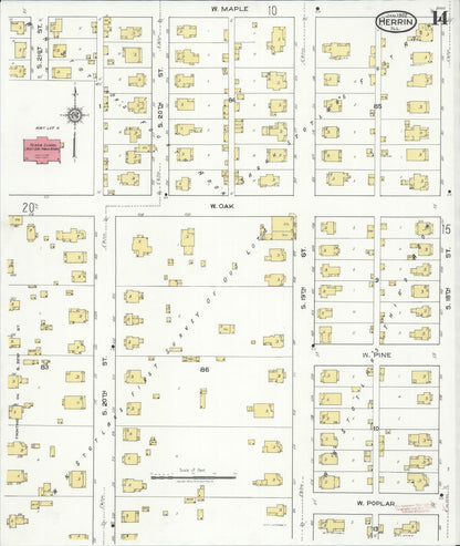 Sanborn Fire Insurance Map from Herrin, Williamson County, Illinois (1922), Sheet #0014 - Complete Map Set gallery image, historic Sanborn map, vintage wall art, Illinois Illinois