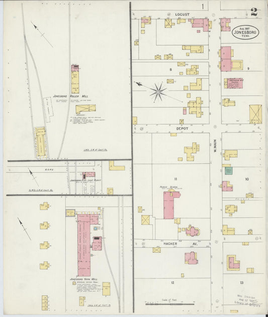 Sanborn Fire Insurance Map from Jonesboro, Washington County, Tennessee (1907), Sheet #0002 - Historic Sanborn Fire Insurance Map Print, vintage old map wall art, antique decor, genealogy gift, Tennessee Tennessee map