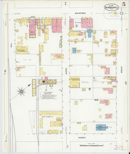 Sanborn Fire Insurance Map from New Braunfels, Comal County, Texas (1907), Sheet #0005 - Complete Map Set gallery image, historic Sanborn map, vintage wall art, Texas Texas