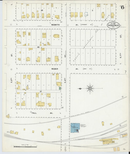 Sanborn Fire Insurance Map from Sioux Falls, Minnehaha County, South Dakota (1902), Sheet #0006 - Historic Sanborn Fire Insurance Map Print, vintage old map wall art, antique decor, genealogy gift, South Dakota South Dakota map