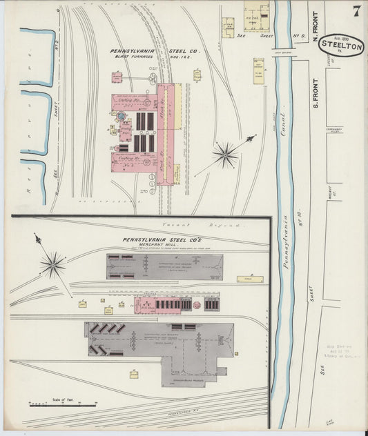 Sanborn Fire Insurance Map from Steelton, Dauphin County, Pennsylvania (1890), Sheet #0007 - Historic Sanborn Fire Insurance Map Print, vintage old map wall art, antique decor, genealogy gift, Pennsylvania Pennsylvania map