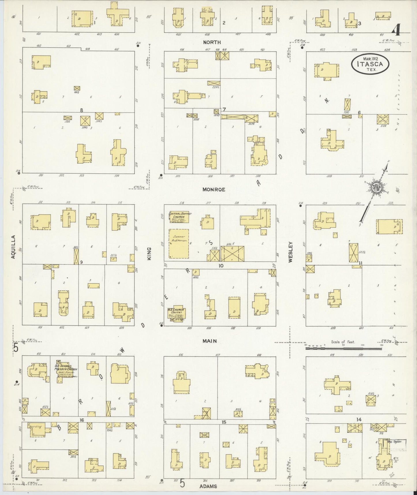 Sanborn Fire Insurance Map from Itasca, Hill County, Texas (1912), Sheet #0004 - Complete Map Set gallery image, historic Sanborn map, vintage wall art, Texas Texas