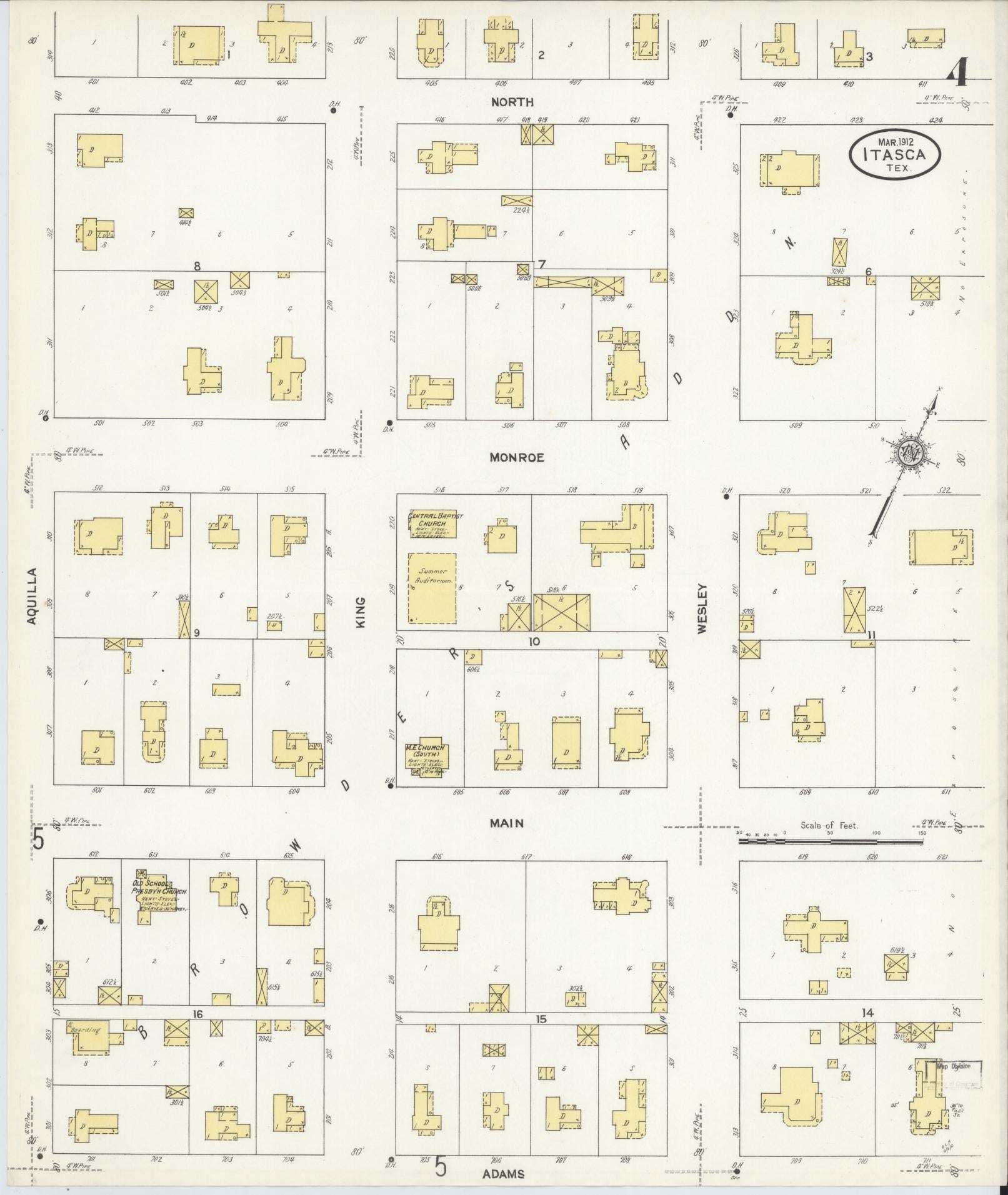 Sanborn Fire Insurance Map from Itasca, Hill County, Texas (1912), Sheet #0004 - Complete Map Set gallery image, historic Sanborn map, vintage wall art, Texas Texas
