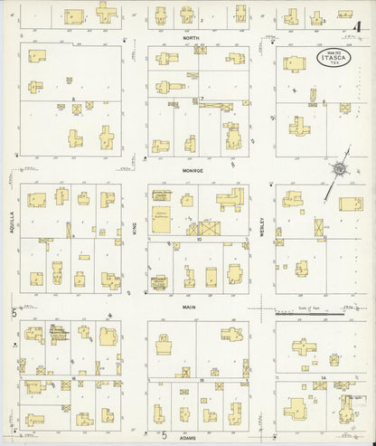 Sanborn Fire Insurance Map from Itasca, Hill County, Texas (1912), Sheet #0004 - Complete Map Set gallery image, historic Sanborn map, vintage wall art, Texas Texas