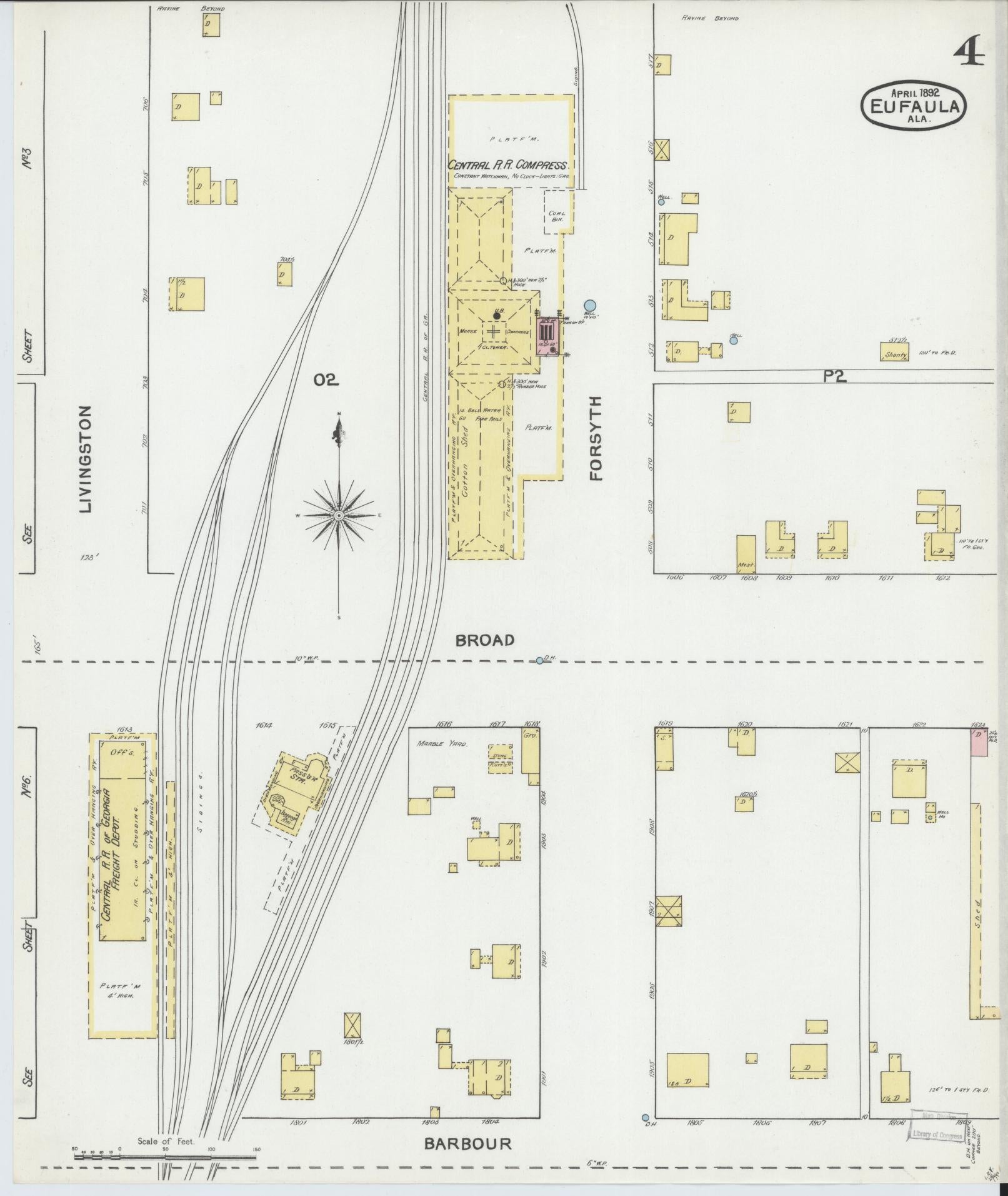 Sanborn Fire Insurance Map from Eufaula, Barbour County, Alabama (1892), Sheet #0004 - Complete Map Set gallery image, historic Sanborn map, vintage wall art, Alabama Alabama