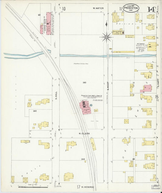 Sanborn Fire Insurance Map from Princeton, Gibson County, Indiana (1907), Sheet #0014 - Historic Sanborn Fire Insurance Map Print, vintage old map wall art, antique decor, genealogy gift, Indiana Indiana map
