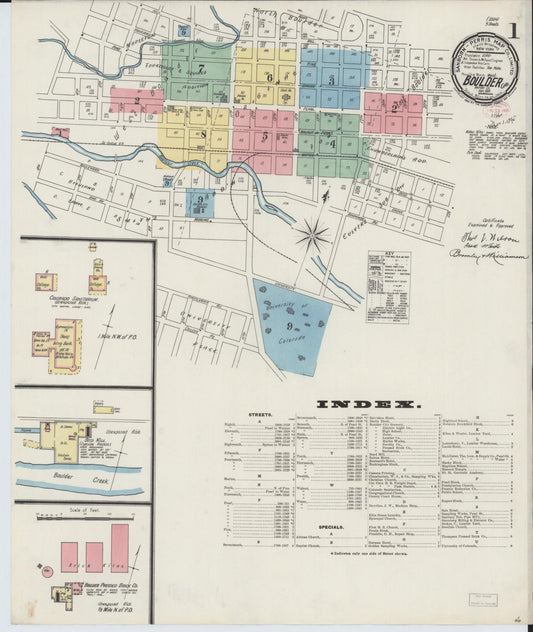 Sanborn Fire Insurance Map from Boulder, Boulder County, Colorado (1895), Sheet #0001 - Historic Sanborn Fire Insurance Map Print, vintage old map wall art, antique decor, genealogy gift, Colorado Colorado map