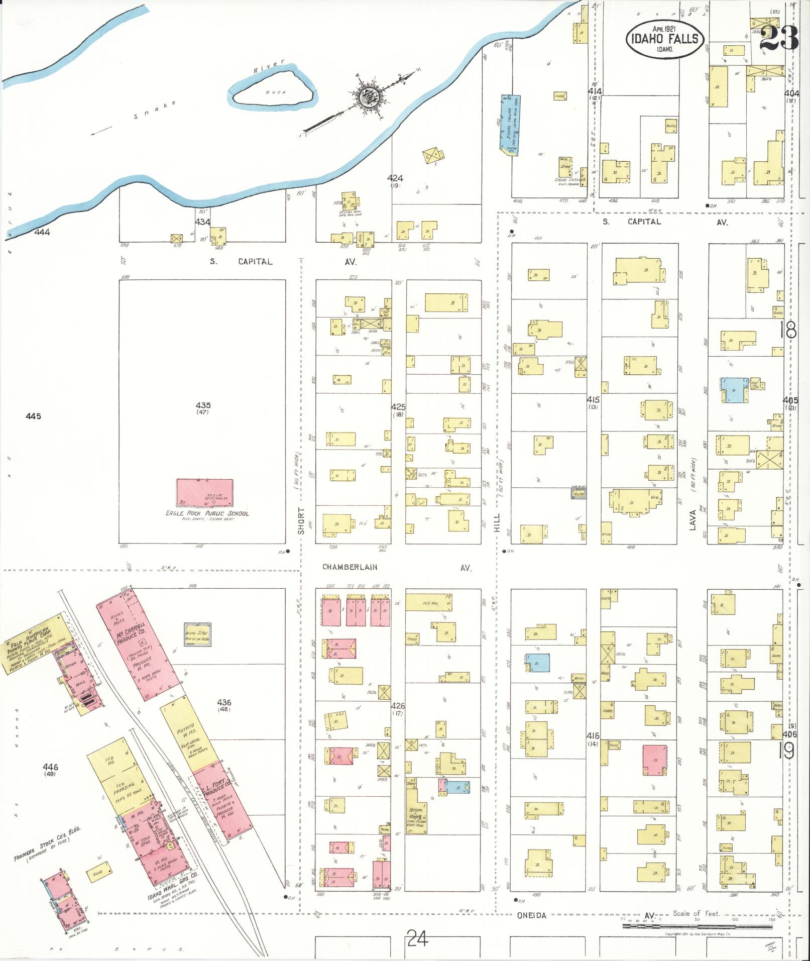 Sanborn Fire Insurance Map from Idaho Falls, Bonneville County, Idaho (1921), Sheet #0023 - Complete Map Set gallery image, historic Sanborn map, vintage wall art, Idaho Idaho
