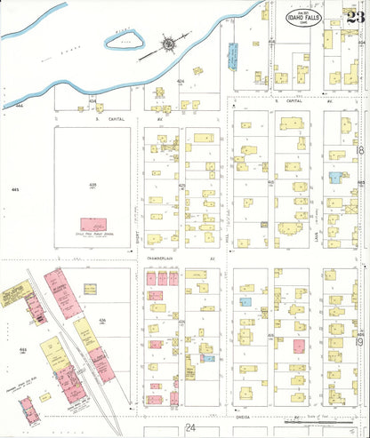 Sanborn Fire Insurance Map from Idaho Falls, Bonneville County, Idaho (1921), Sheet #0023 - Complete Map Set gallery image, historic Sanborn map, vintage wall art, Idaho Idaho