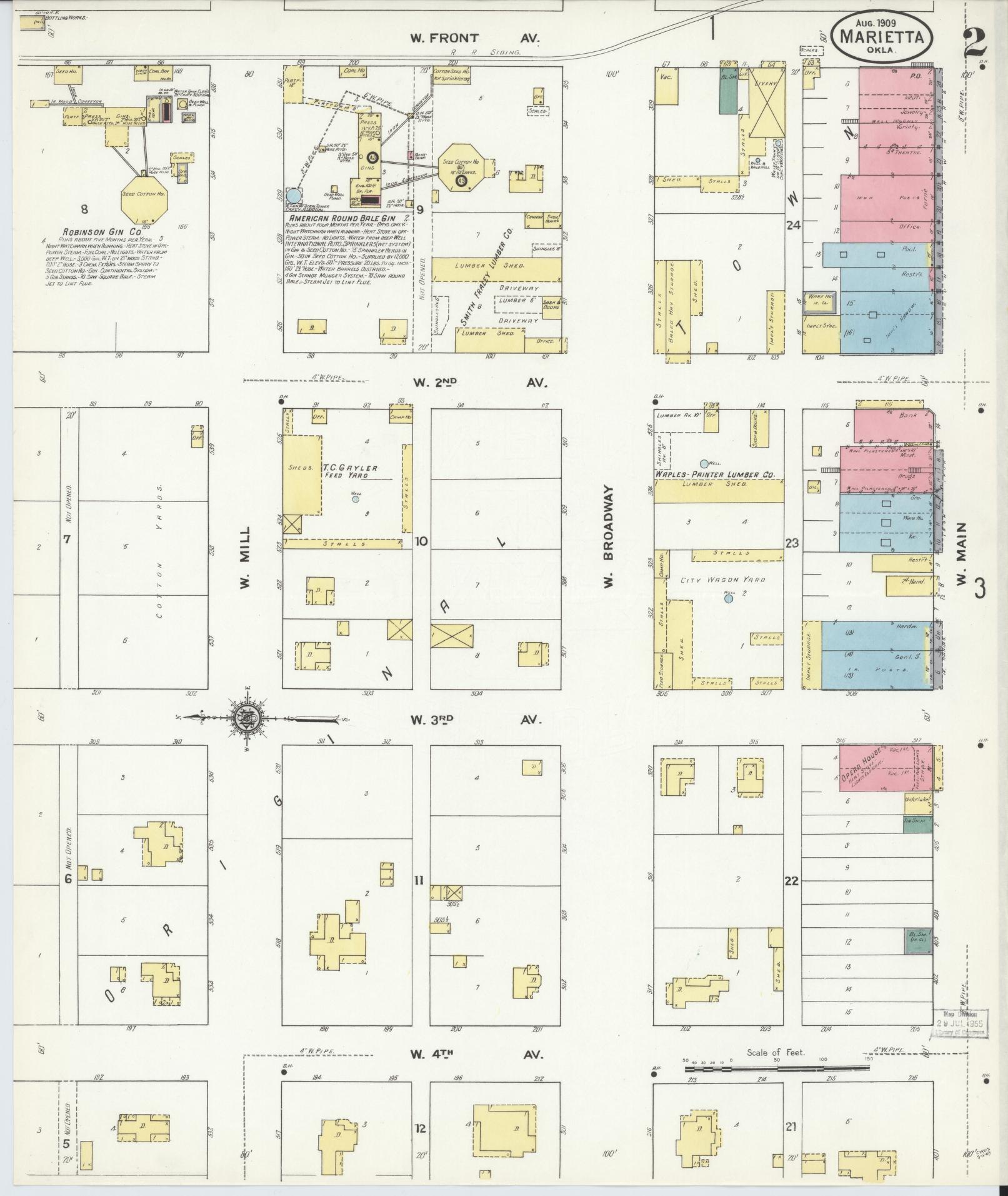 Sanborn Fire Insurance Map from Marietta, Love County, Oklahoma (1909), Sheet #0002 - Historic Sanborn Fire Insurance Map Print, vintage old map wall art, antique decor, genealogy gift, Oklahoma Oklahoma map