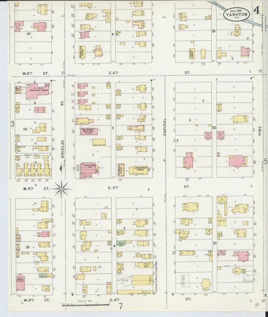 Sanborn Fire Insurance Map from Yankton, Yankton County, South Dakota (1898), Sheet #0004 - Historic Sanborn Fire Insurance Map Print, vintage old map wall art, antique decor, genealogy gift, South Dakota South Dakota map
