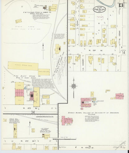 Sanborn Fire Insurance Map from Pine Bluff, Jefferson County, Arkansas (1913), Sheet #0013 - Complete Map Set gallery image, historic Sanborn map, vintage wall art, Arkansas Arkansas