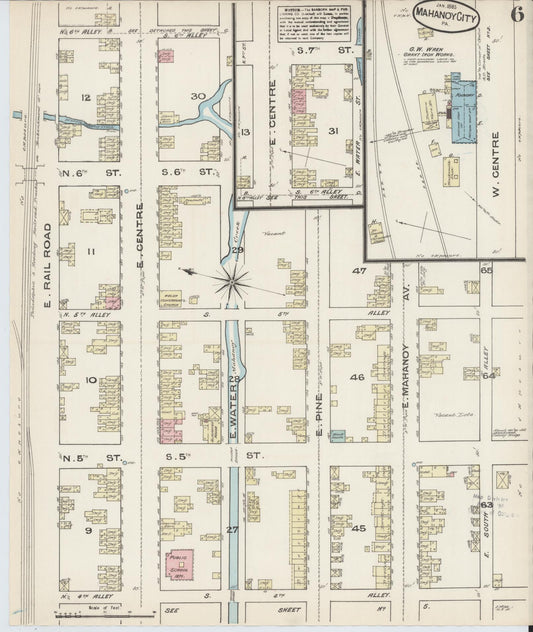 Sanborn Fire Insurance Map from Mahanoy City, Schuylkill County, Pennsylvania (1885), Sheet #0006 - Historic Sanborn Fire Insurance Map Print, vintage old map wall art, antique decor, genealogy gift, Pennsylvania Pennsylvania map