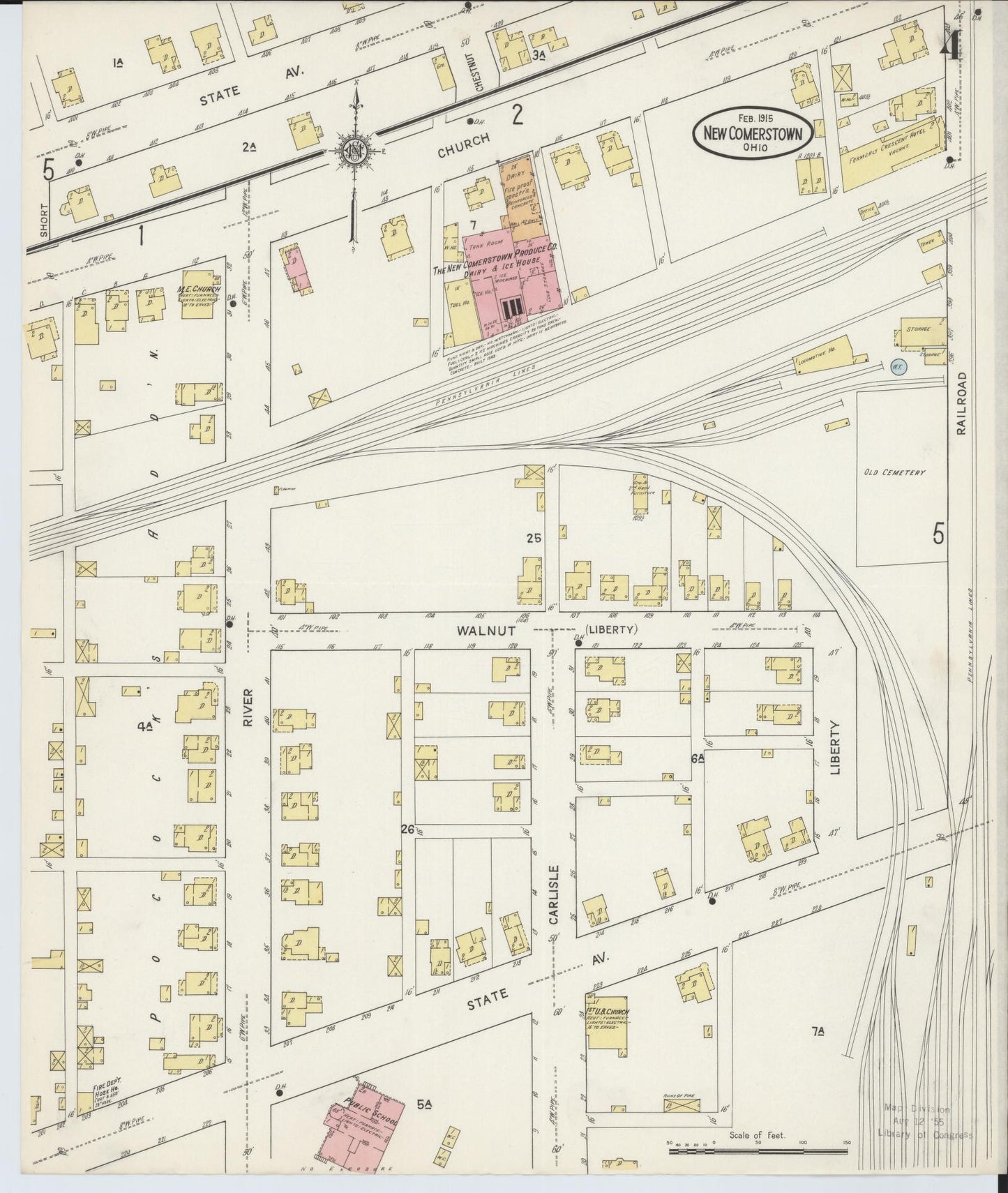Sanborn Fire Insurance Map from Newcomerstown, Tuscarawas County, Ohio (1915), Sheet #0004 - Historic Sanborn Fire Insurance Map Print, vintage old map wall art, antique decor, genealogy gift, Ohio Ohio map
