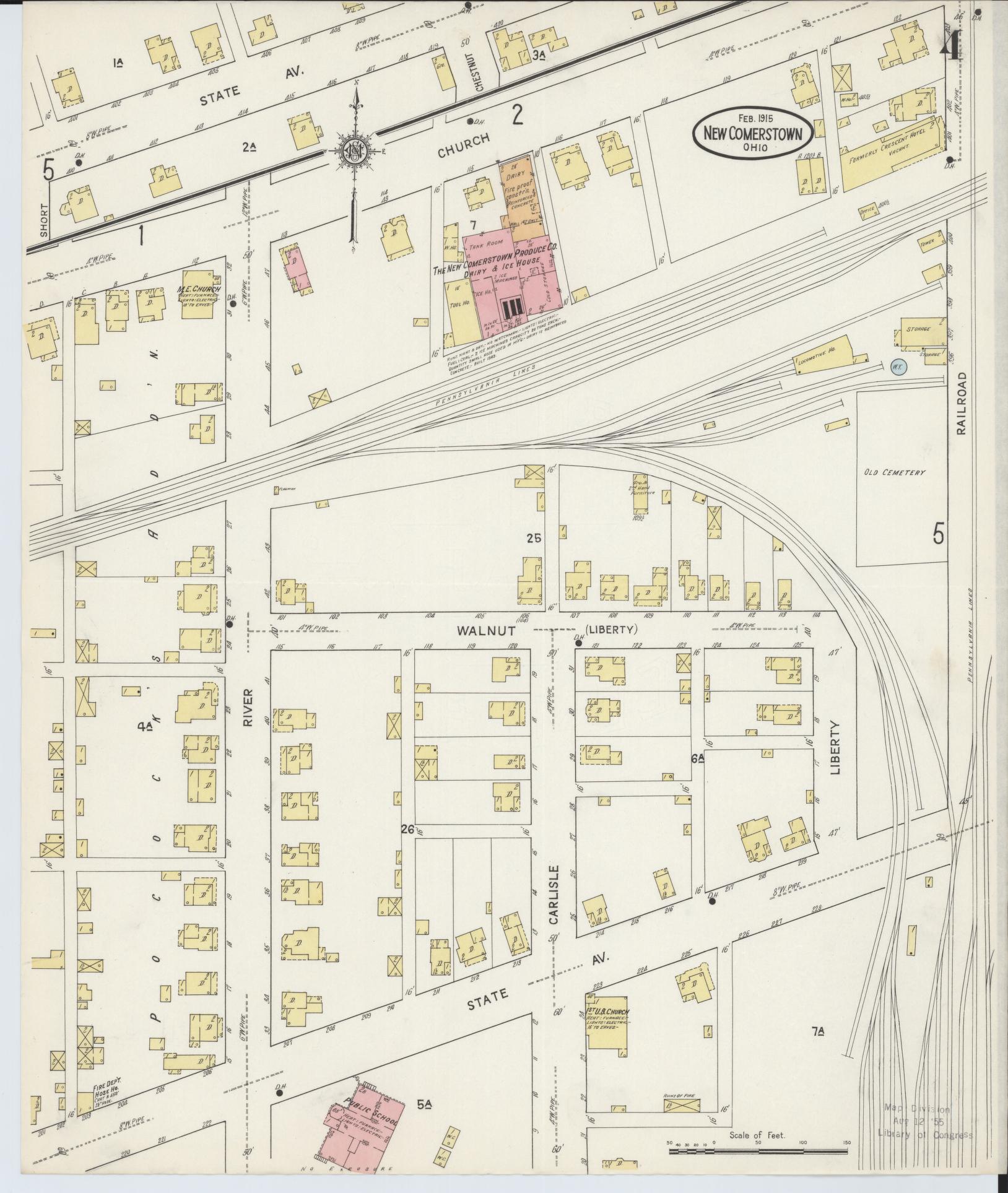 Sanborn Fire Insurance Map from Newcomerstown, Tuscarawas County, Ohio (1915), Sheet #0004 - Historic Sanborn Fire Insurance Map Print, vintage old map wall art, antique decor, genealogy gift, Ohio Ohio map