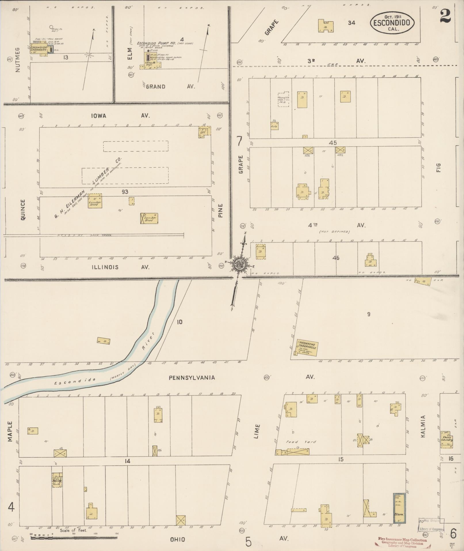 Sanborn Fire Insurance Map from Escondido, San Diego County, California (1911), Sheet #0002 - Complete Map Set gallery image, historic Sanborn map, vintage wall art, California California