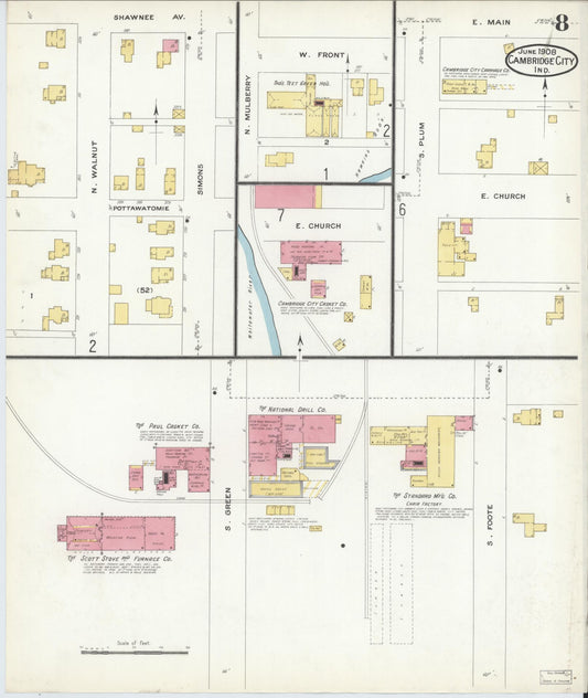 Sanborn Fire Insurance Map from Cambridge City, Wayne County, Indiana (1908), Sheet #0008 - Historic Sanborn Fire Insurance Map Print, vintage old map wall art, antique decor, genealogy gift, Indiana Indiana map