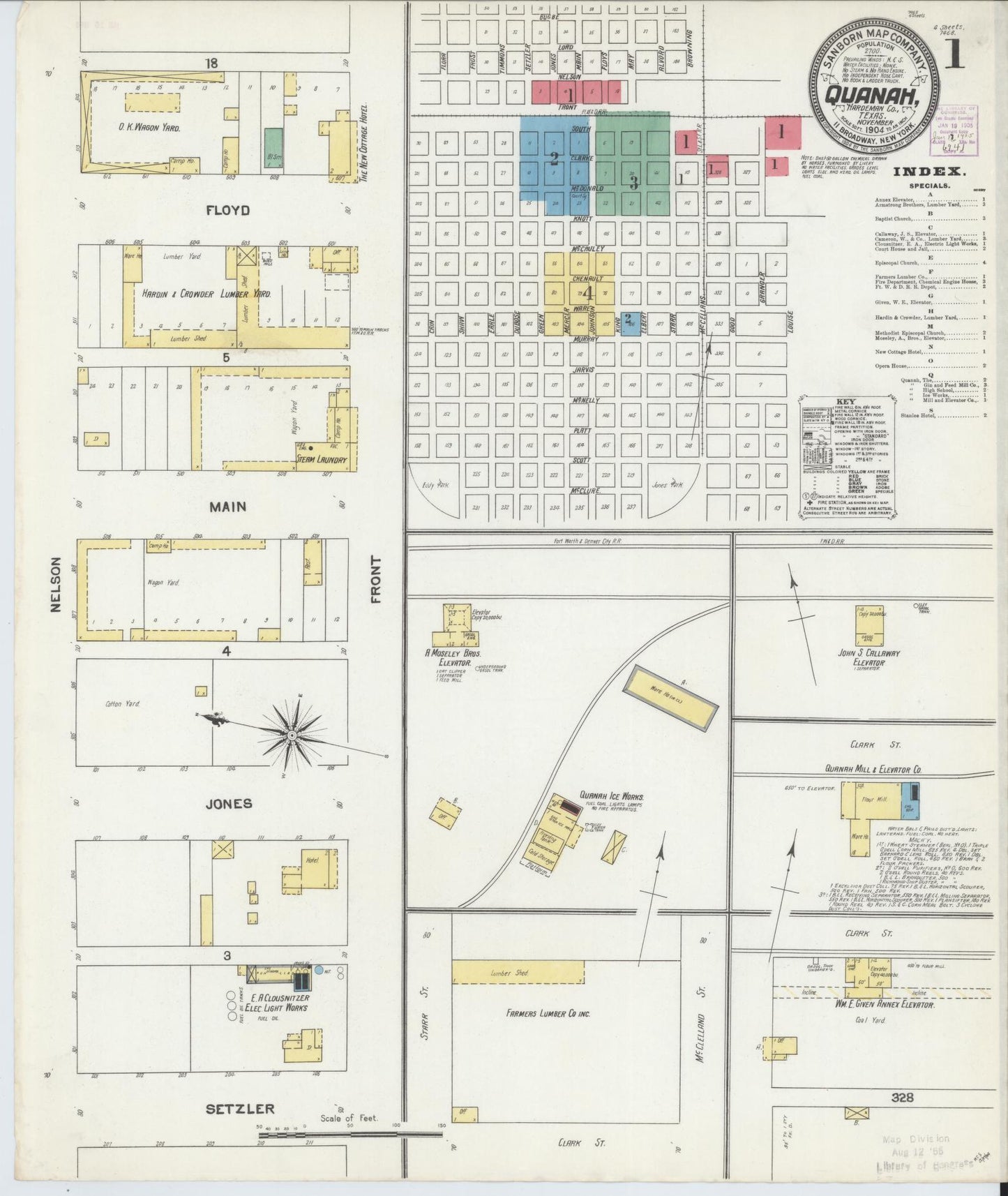Sanborn Fire Insurance Map from Quanah, Hardeman County, Texas (1904), Sheet #0001 - Historic Sanborn Fire Insurance Map Print, vintage old map wall art, antique decor, genealogy gift, Texas Texas map