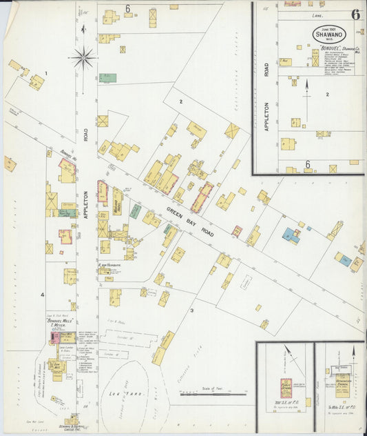 Sanborn Fire Insurance Map from Shawano, Shawano County, Wisconsin (1901), Sheet #0006 - Historic Sanborn Fire Insurance Map Print, vintage old map wall art, antique decor, genealogy gift, Wisconsin Wisconsin map