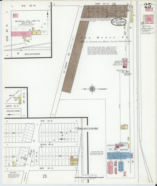 Sanborn Fire Insurance Map from Saint Cloud, Stearns, Benton, and Sherburne Counties, Minnesota (1919), Sheet #0025 - Historic Sanborn Fire Insurance Map Print, vintage old map wall art, antique decor, genealogy gift, Minnesota Minnesota map