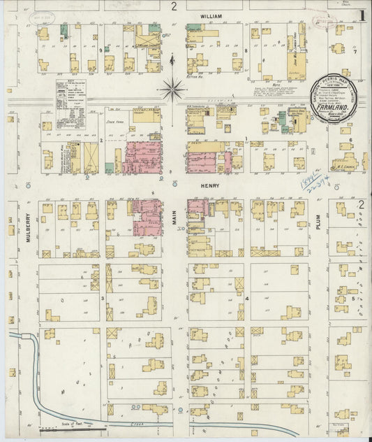Sanborn Fire Insurance Map from Farmland, Randolph County, Indiana (1899), Sheet #0001 - Historic Sanborn Fire Insurance Map Print, vintage old map wall art, antique decor, genealogy gift, Indiana Indiana map