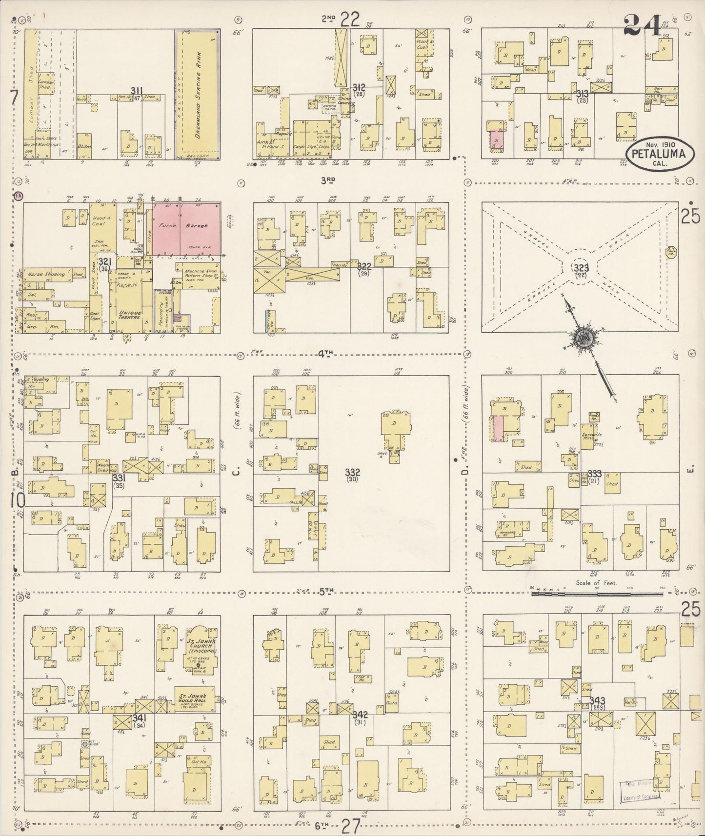 Sanborn Fire Insurance Map from Petaluma, Sonoma County, California (1910), Sheet #0024 - Complete Map Set gallery image, historic Sanborn map, vintage wall art, California California