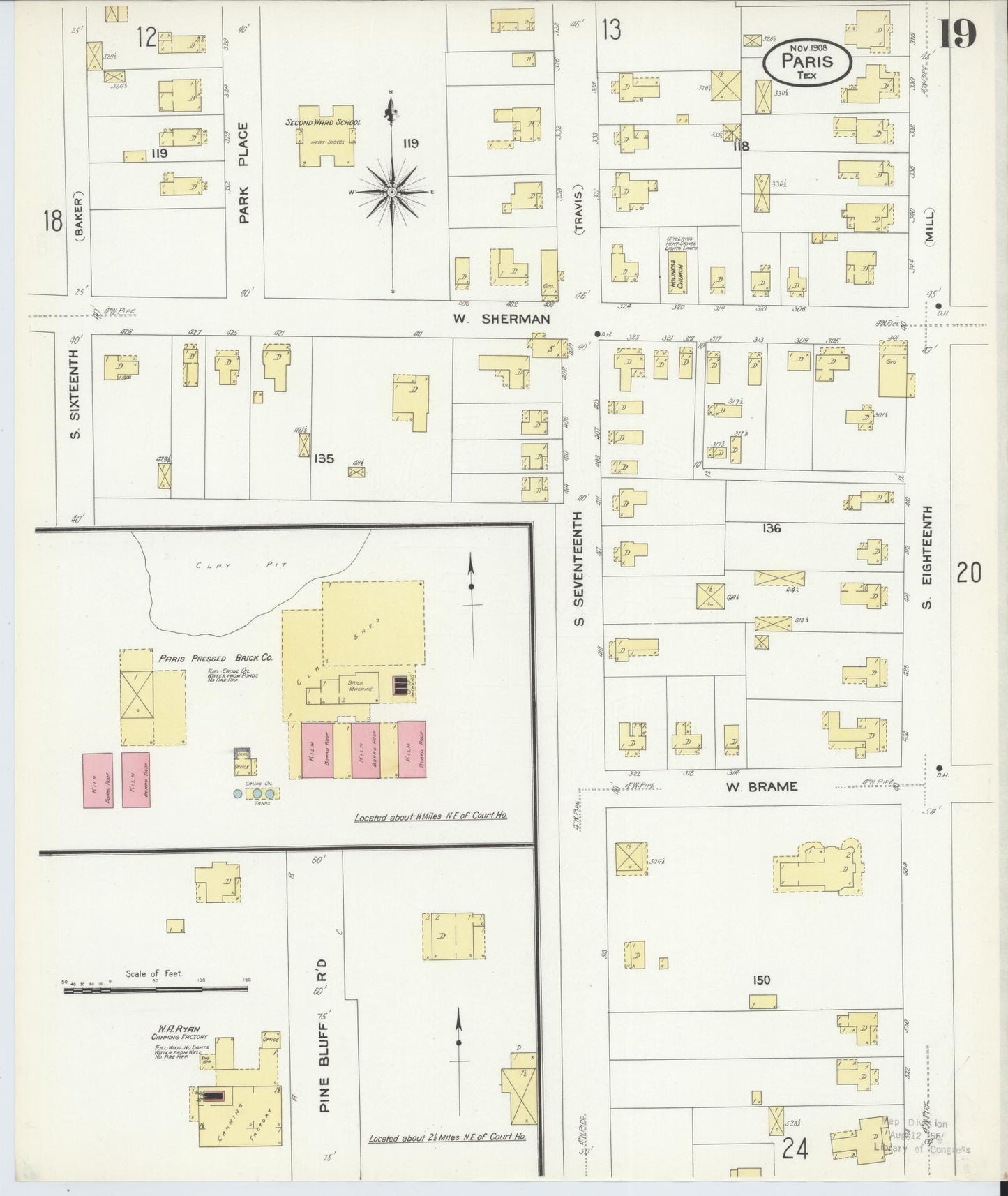 Sanborn Fire Insurance Map from Paris, Lamar County, Texas (1908), Sheet #0019 - Historic Sanborn Fire Insurance Map Print, vintage old map wall art, antique decor, genealogy gift, Texas Texas map