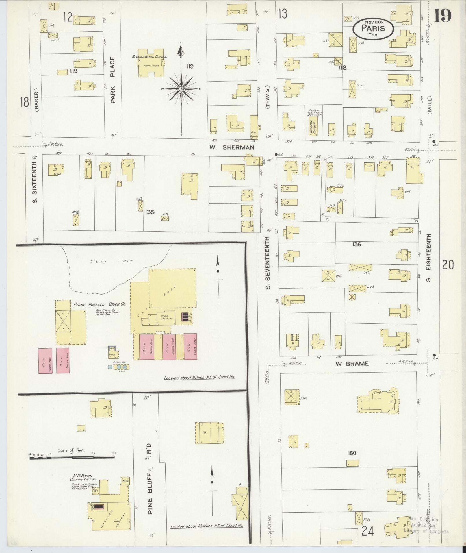 Sanborn Fire Insurance Map from Paris, Lamar County, Texas (1908), Sheet #0019 - Historic Sanborn Fire Insurance Map Print, vintage old map wall art, antique decor, genealogy gift, Texas Texas map