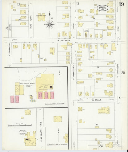 Sanborn Fire Insurance Map from Paris, Lamar County, Texas (1908), Sheet #0019 - Historic Sanborn Fire Insurance Map Print, vintage old map wall art, antique decor, genealogy gift, Texas Texas map