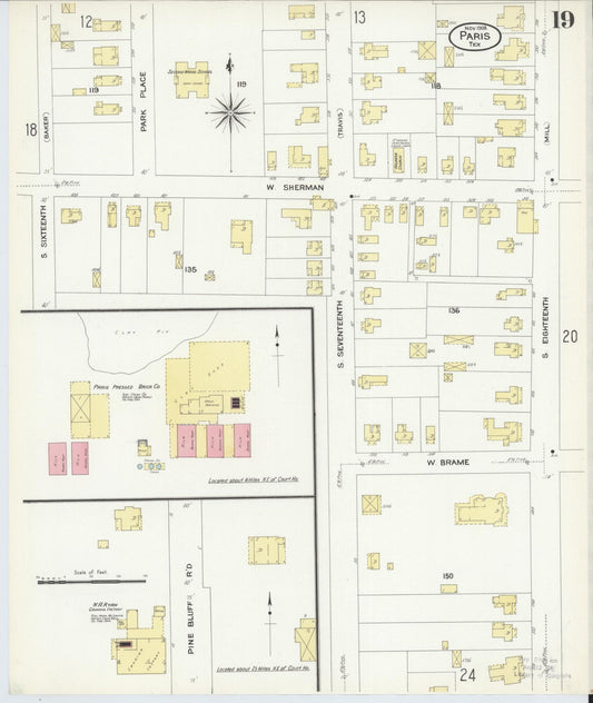 Sanborn Fire Insurance Map from Paris, Lamar County, Texas (1908), Sheet #0019 - Historic Sanborn Fire Insurance Map Print, vintage old map wall art, antique decor, genealogy gift, Texas Texas map