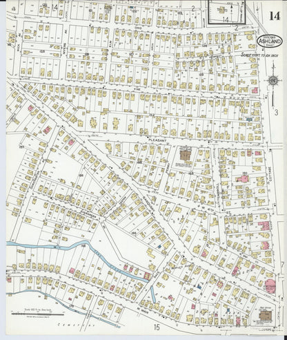 Sanborn Fire Insurance Map from Ashland, Ashland County, Ohio (1919), Sheet #0014 - Historic Sanborn Fire Insurance Map Print, vintage old map wall art, antique decor, genealogy gift, Ohio Ohio map
