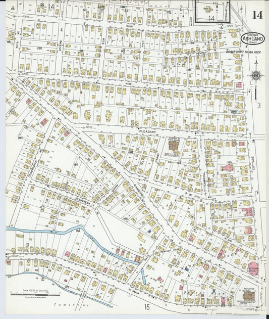 Sanborn Fire Insurance Map from Ashland, Ashland County, Ohio (1919), Sheet #0014 - Historic Sanborn Fire Insurance Map Print, vintage old map wall art, antique decor, genealogy gift, Ohio Ohio map