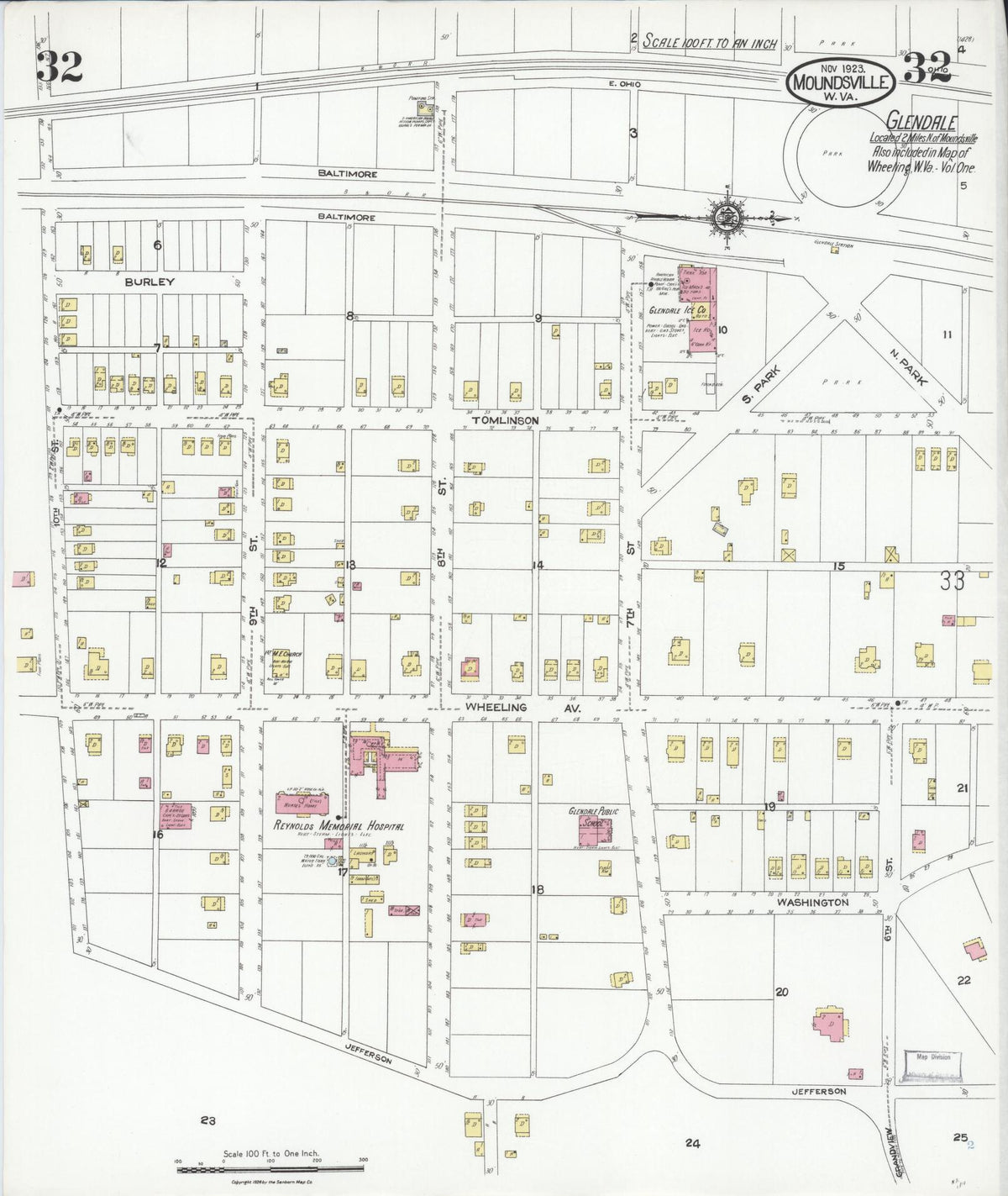 Sanborn Fire Insurance Map from Moundsville, Marshall County, West Virginia (1923), Sheet #0032 - Complete Map Set gallery image, historic Sanborn map, vintage wall art, West Virginia West Virginia