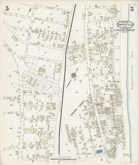 Sanborn Fire Insurance Map from Marshfield, Plymouth County, Massachusetts (1925), Sheet #0005 - Historic Sanborn Fire Insurance Map Print, vintage old map wall art, antique decor, genealogy gift, Massachusetts Massachusetts map