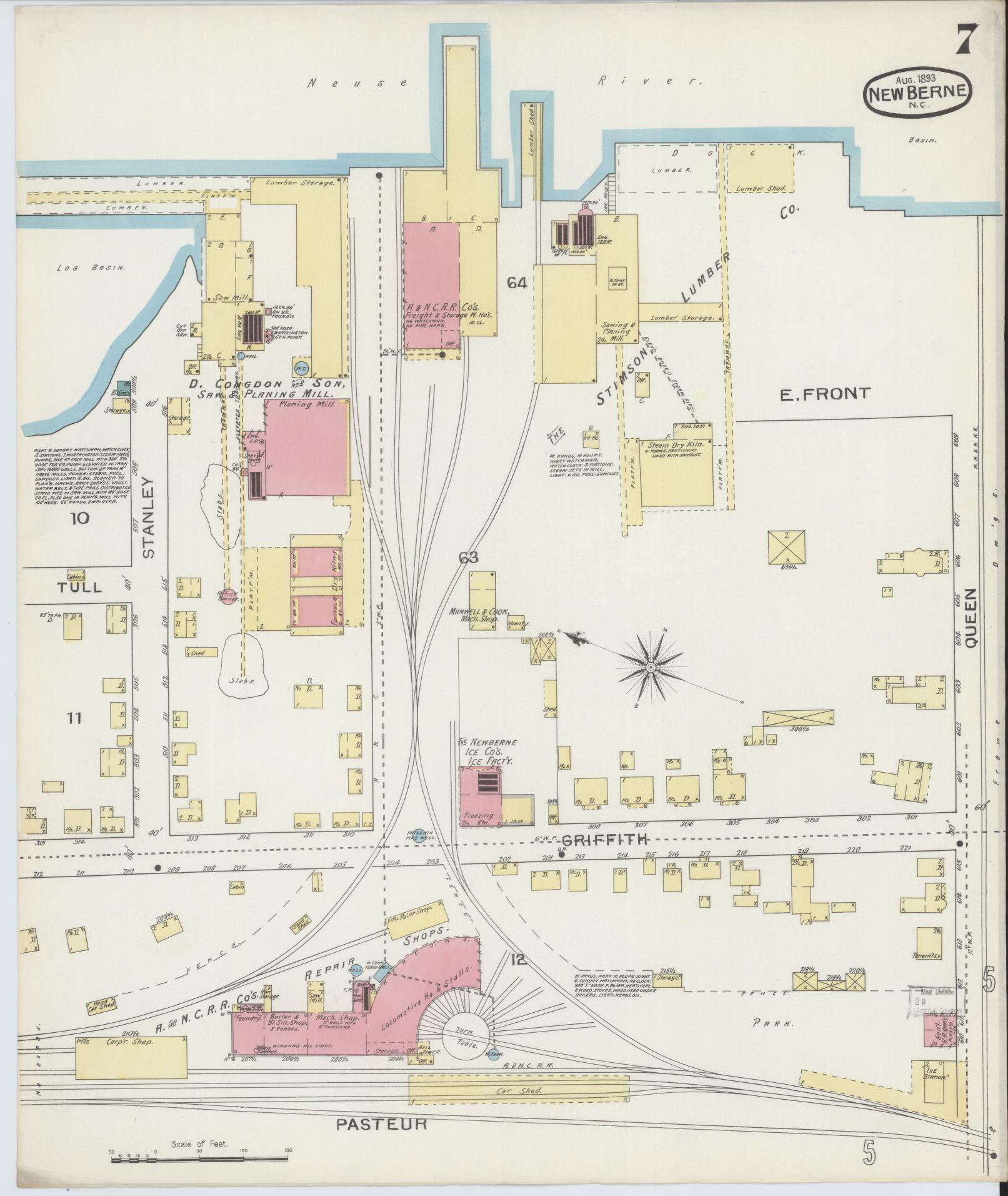 Sanborn Fire Insurance Map from New Bern, Craven County, North Carolina (1893), Sheet #0007 - Complete Map Set gallery image, historic Sanborn map, vintage wall art, North Carolina North Carolina