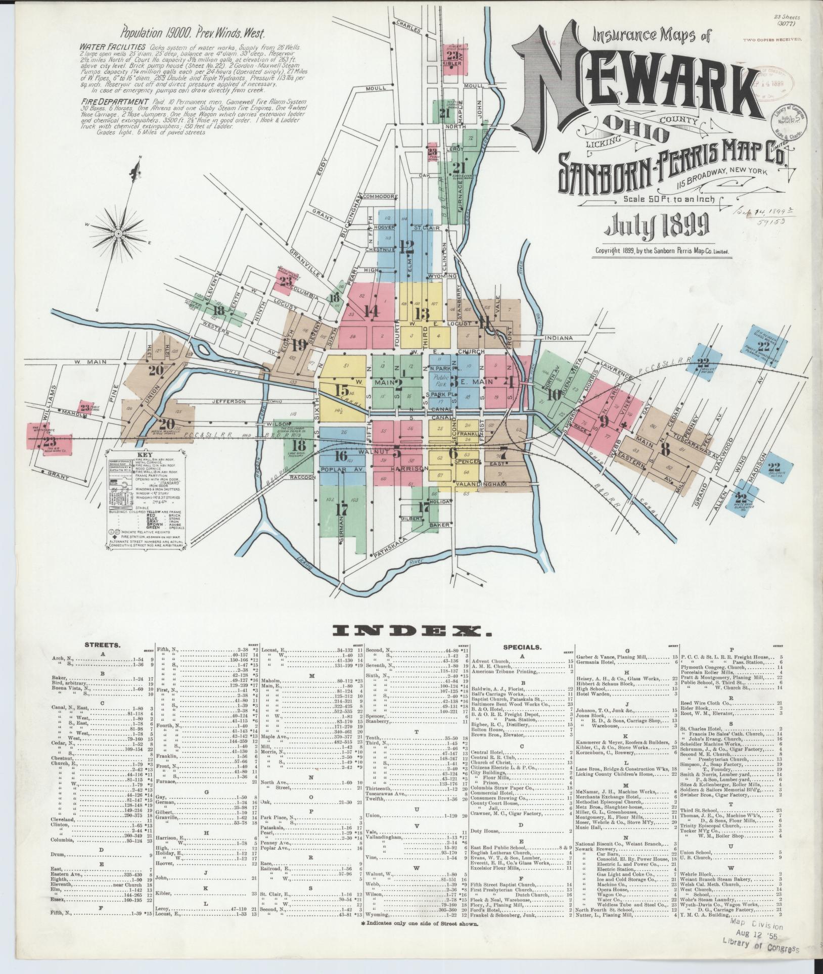 Sanborn Fire Insurance Map from Newark, Licking County, Ohio (1899), Sheet #0001 - Complete Map Set gallery image, historic Sanborn map, vintage wall art, Ohio Ohio