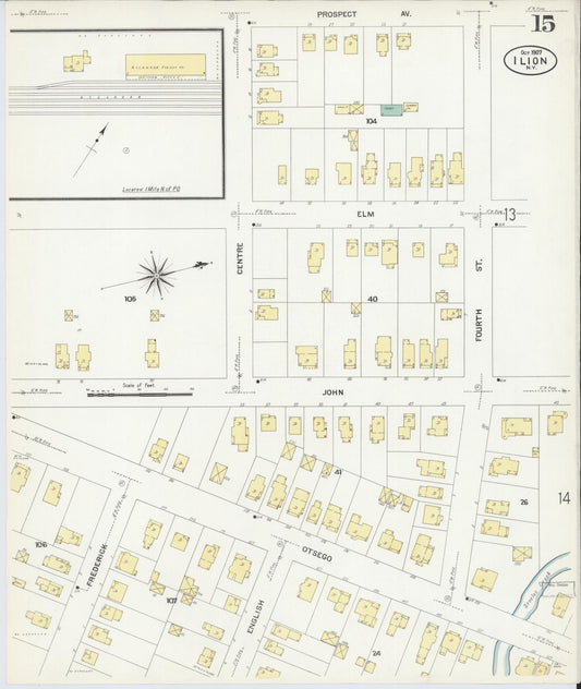Sanborn Fire Insurance Map from Ilion, Herkimer County, New York (1907), Sheet #0015 - Historic Sanborn Fire Insurance Map Print, vintage old map wall art, antique decor, genealogy gift, New York New York map