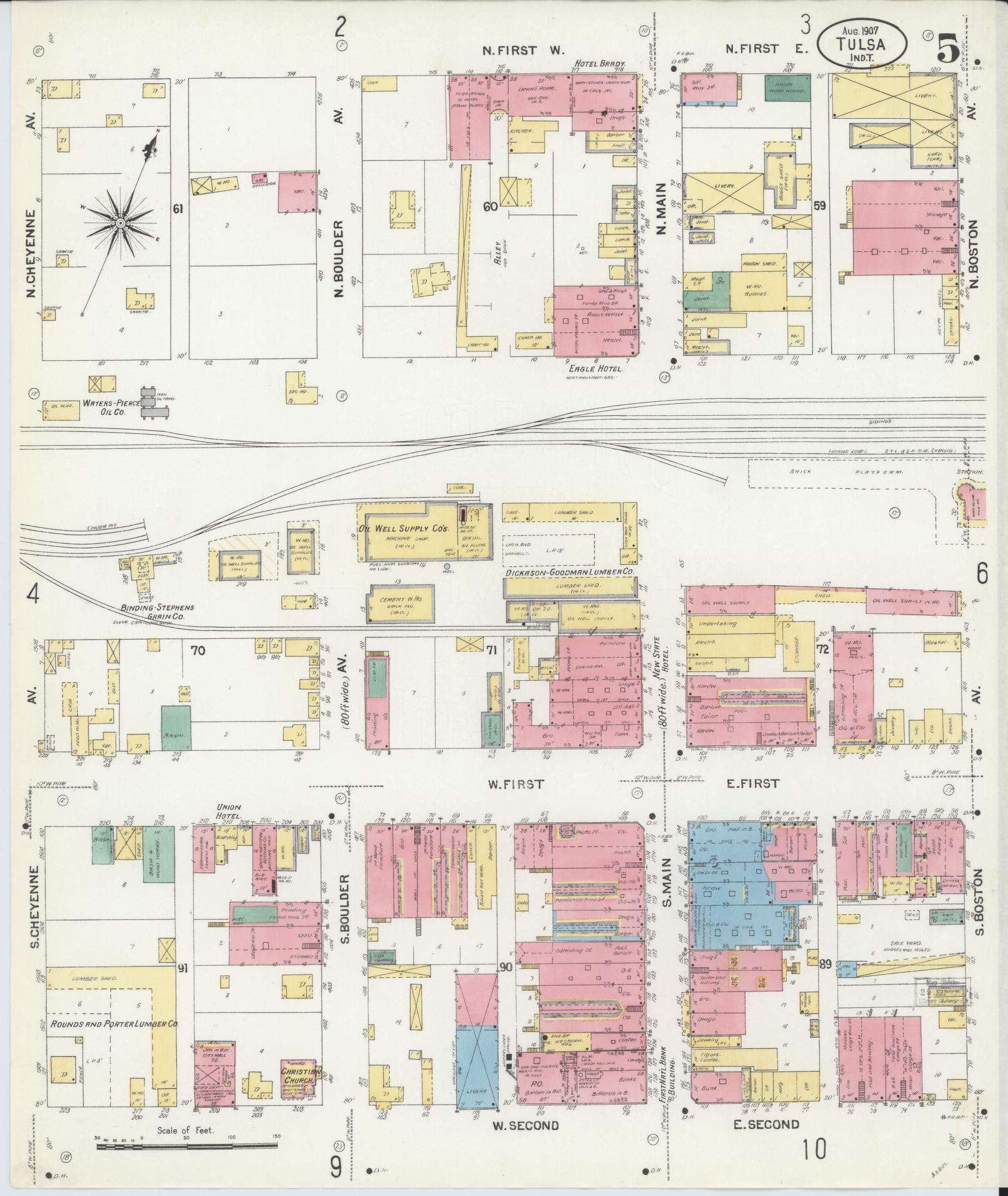 Sanborn Fire Insurance Map from Tulsa, Tulsa County, Oklahoma (1907), Sheet #0005 - Complete Map Set gallery image, historic Sanborn map, vintage wall art, Oklahoma Oklahoma