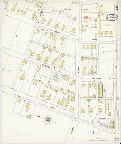 Sanborn Fire Insurance Map from Mount Vernon, Posey County, Indiana (1907), Sheet #0002 - Historic Sanborn Fire Insurance Map Print, vintage old map wall art, antique decor, genealogy gift, Indiana Indiana map