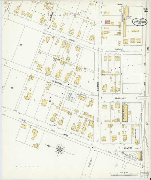 Sanborn Fire Insurance Map from Mount Vernon, Posey County, Indiana (1907), Sheet #0002 - Historic Sanborn Fire Insurance Map Print, vintage old map wall art, antique decor, genealogy gift, Indiana Indiana map